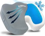 Sleepavo Pink Memory Foam Seat Cushion for Office Chair - Cooling Gel Pillow for Sciatica Coccyx Back Tailbone & Lower Back Pain Relief - Chair Pad for Lumbar Support in Office Desk, Car & Airplane